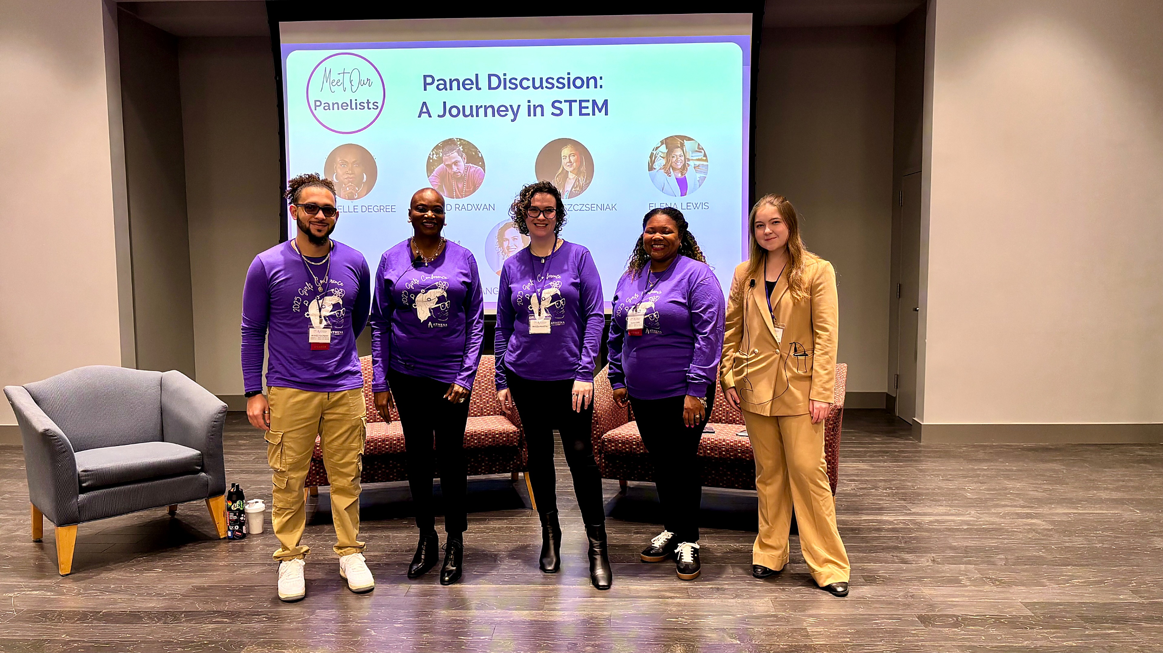 Elena Lewis with fellow panelists at a Journey in STEM panel discussion